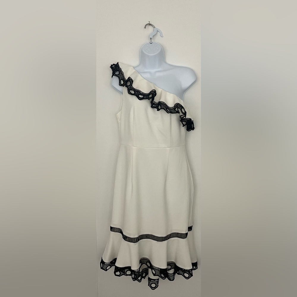 Nanette Lepore Sleeveless One Shoulder Knit Dress with High-Low Flounce Hem NWT - Picture 3 of 7